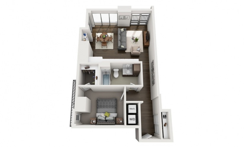 1x1 Penthouse A - 1 bedroom floorplan layout with 1 bathroom and 785 square feet
