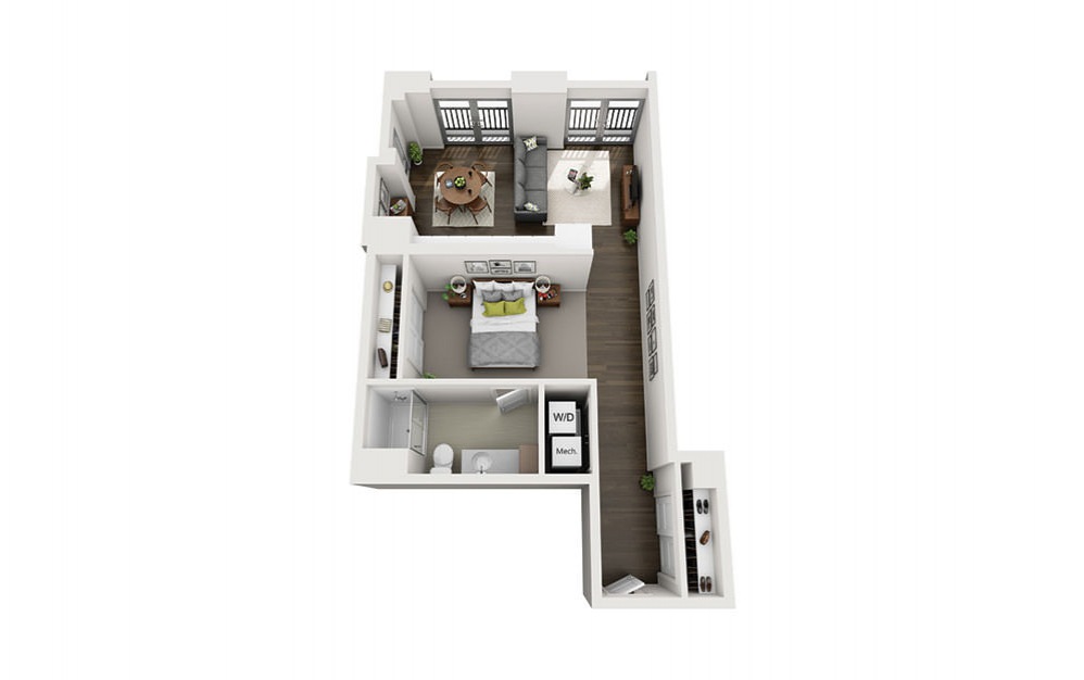 1x1 D - 1 bedroom floorplan layout with 1 bath and 694 square feet.