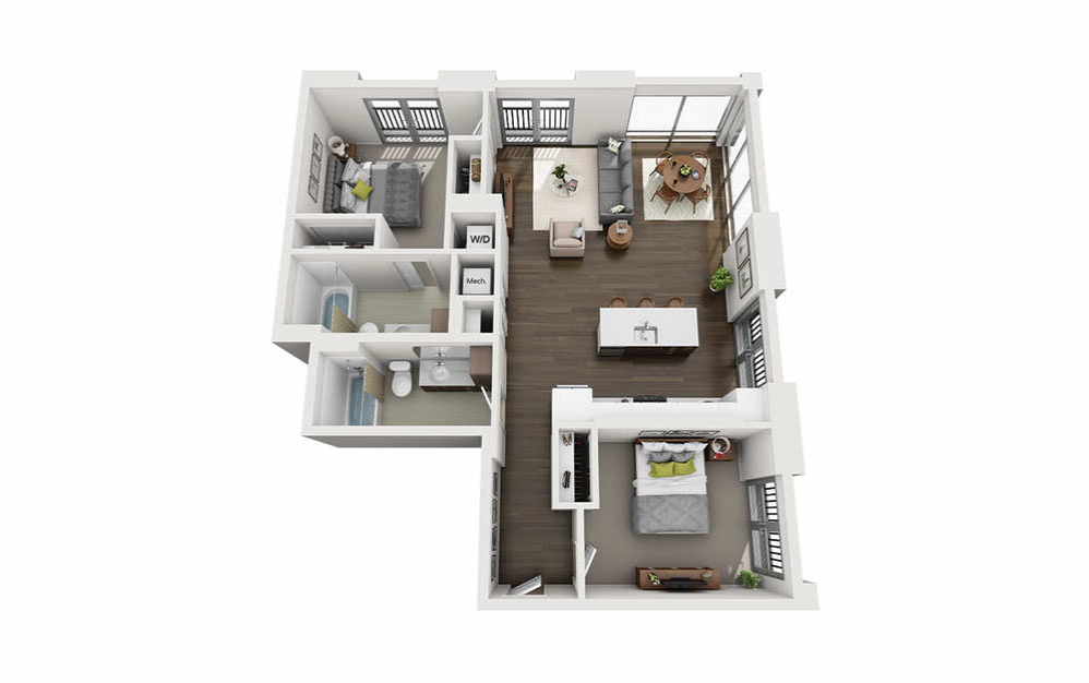 2x2 Penthouse A - 2 bedroom floorplan layout with 2 bathrooms and 1080 square feet