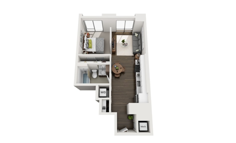 1x1 Urban - 1 bedroom floorplan layout with 1 bathroom and 586 square feet