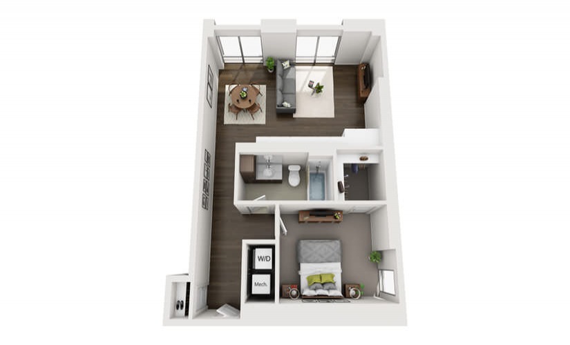 1x1 C - 1 bedroom floorplan layout with 1 bathroom and 760 square feet