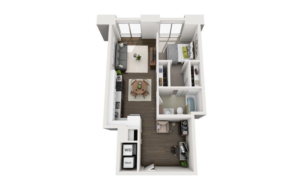 1x1+Den B - 1 bedroom floorplan layout with 1 bath and 661 square feet.