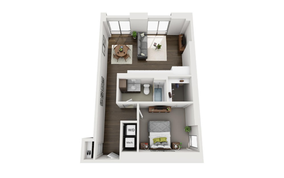 1x1 G - 1 bedroom floorplan layout with 1 bath and 770 square feet.