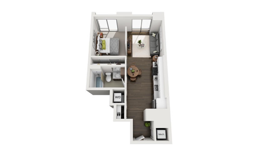 1x1 Urban A - 1 bedroom floorplan layout with 1 bathroom and 575 square feet
